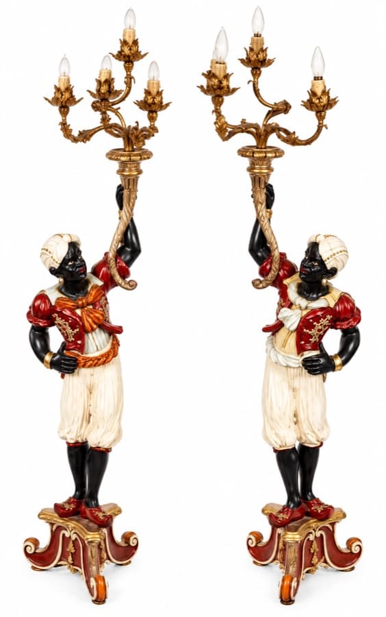 Pair of Venetian-style figural floor candelabra